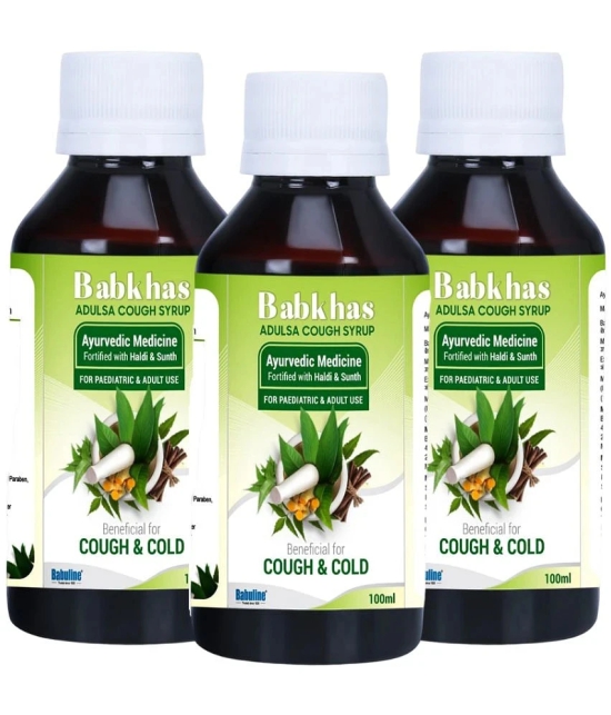 Babuline Babkhas Adulsa Cough Tonic 100ml, Pack of 3 | Get Ayurvedic Relief from Throat Issue, Chest Congestion, All Types Of cough & Cold | Goodness Of Haldi Sunth Turmeric Dry Ginger