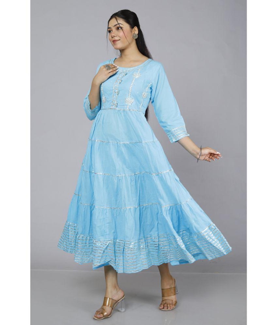 JC4U - Light Blue Cotton Blend Women''s Fit & Flare Dress ( Pack of 1 ) - None