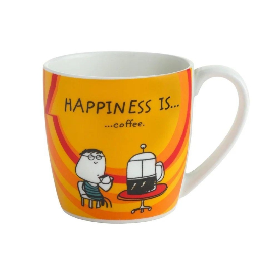 Clay Craft Ceramic Happiness Is... Alton Printed 210 ML Coffee Mug | Multicolor | Set of 4 Pcs