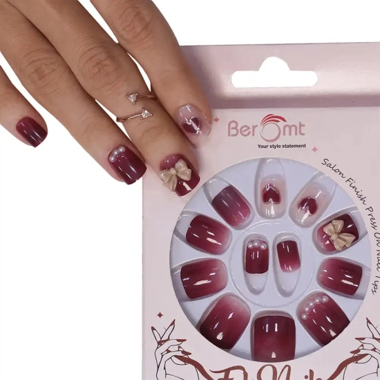 BRIDAL SINGLE STONE  NAILS (NAIL KIT INCLUDED)-Maroon Omber