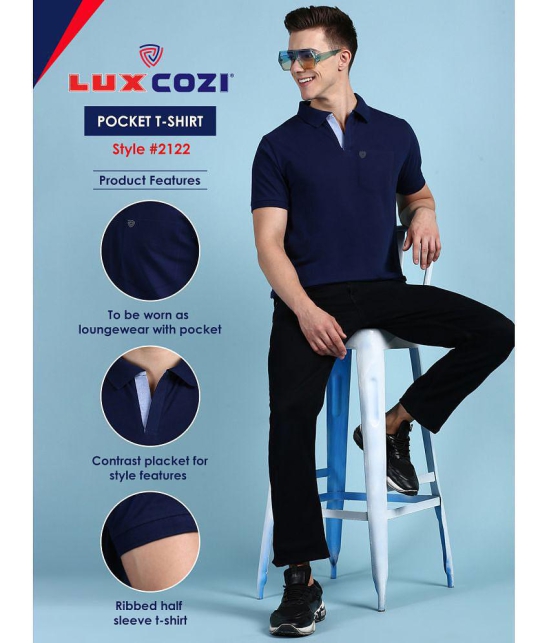 Lux Cozi Cotton Regular Fit Solid Half Sleeves Mens Polo T Shirt - Navy ( Pack of 2 ) - None