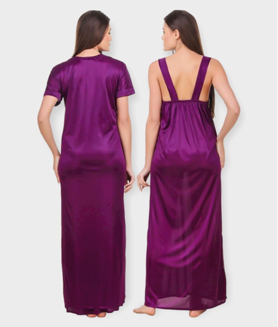 Fasense - Purple Satin Women's Nightwear Nighty & Night Gowns - None