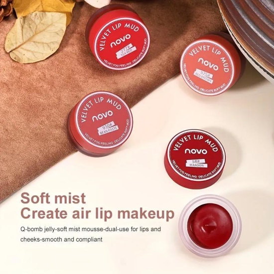 Novo Lip Clay Jar: Matte Mist White for Long-Lasting, Non-Stick, and Easy-to-Apply Lip Color-58#Maroon