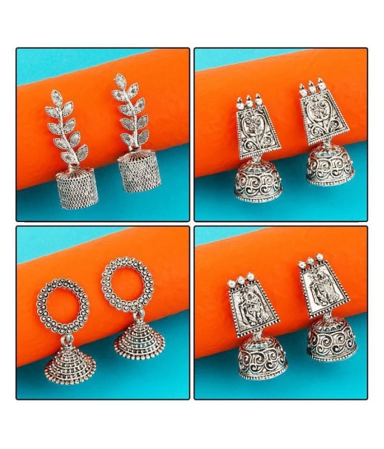 Silver Shine  Oxidised Wedding  Traditional jhumki Earring For Women Girl Set 4 - Silver