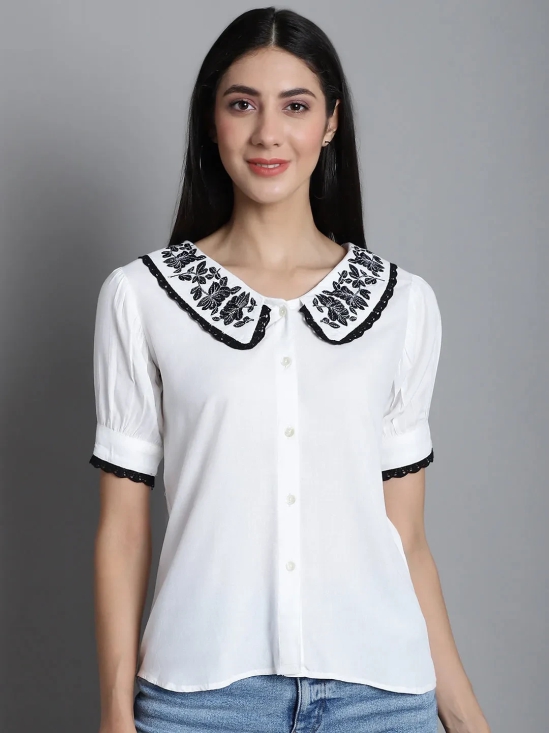 Embroidered Peter Pan Collar Top-XL / White