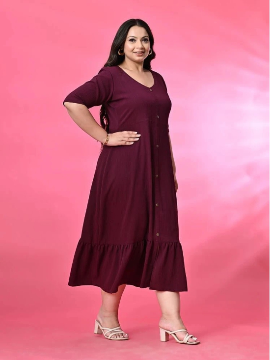 PrettyPlus by Desinoor.com Polyester Self Design Midi Womens A-line Dress - Wine ( Pack of 1 ) - None