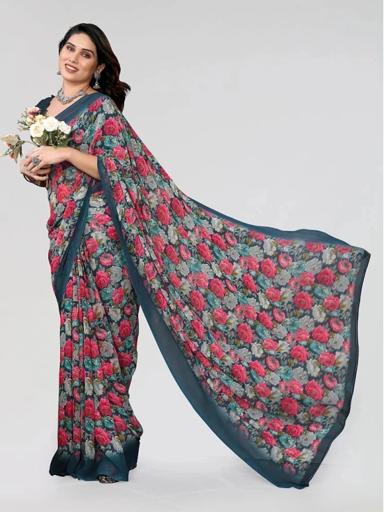 ANAND SAREES Chiffon Printed Saree With Blouse Piece - Pink ( Pack of 1 ) - Pink