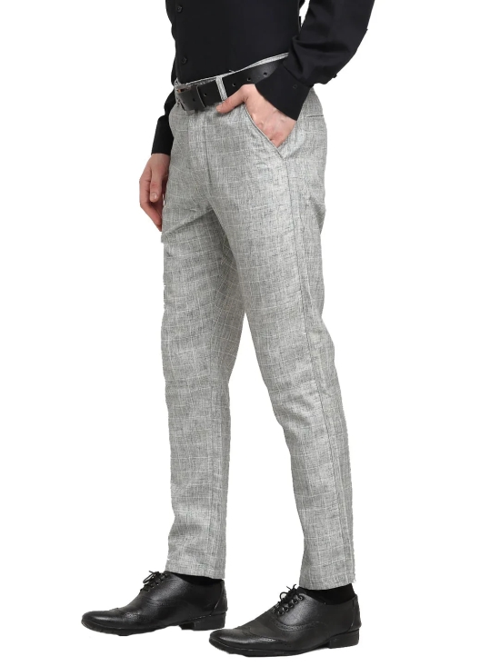 Indian Needle Men's Grey Cotton Solid Formal Trousers-30 / Grey