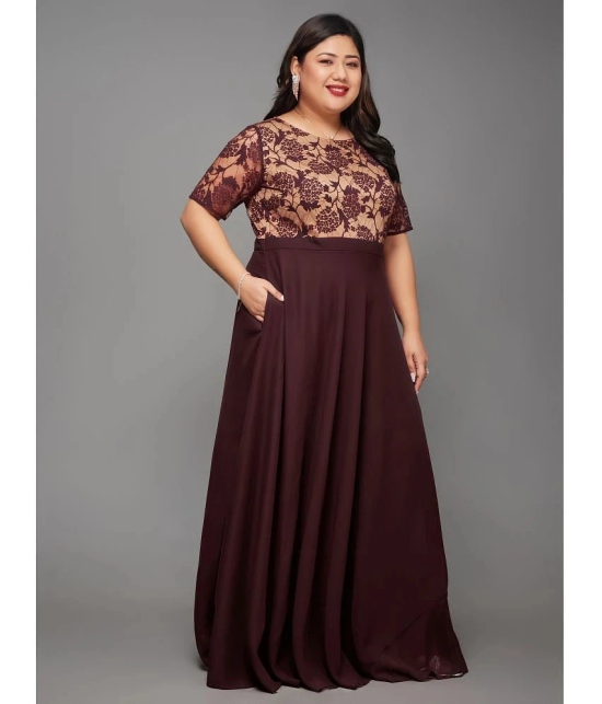 Miss Chase A+ Georgette Embroidered Full Length Womens Fit & Flare Dress - Wine ( Pack of 1 ) - None