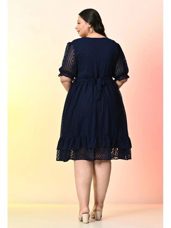 PrettyPlus by Desinoor.com Georgette Self Design Knee Length Womens Fit & Flare Dress - Navy ( Pack of 1 ) - None