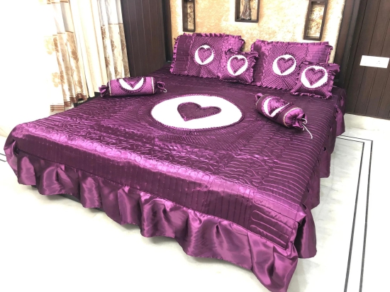 Satin Heart Bedding Set Of 7 Pcs.-Wine