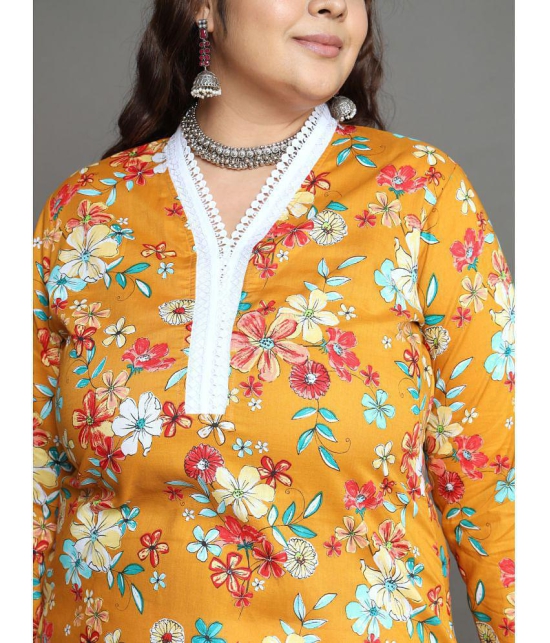 Tissu Cotton Printed Kurti With Palazzo Womens Stitched Salwar Suit - Yellow ( Pack of 1 ) - None