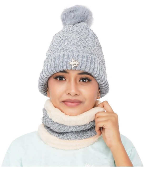 PENYAN Girls Gray Woollen Caps For Winter ( Pack of 1 ) - Gray