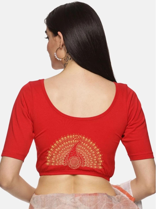 Women Back Printed Stretchable Blouse U015-Red / Medium