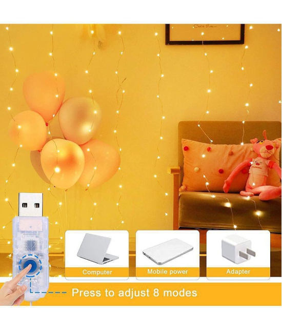 Party Propz 300 LED Fairy Curtain Lights- with Remote Control Adjustable Brightness; USB Plug for Bedroom Indoor Outdoor Garden Birthday Balloon Decoration Items/Husband Wife Kids; Warm