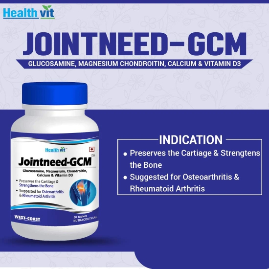 Healthvit Jointneed-GCM: Glucosamine, Magnesium, Chondroitin, Calcium, Vitamin D for Bone & Muscle Health, Joint Support - 60 Tablets-Healthvit Jointneed-GCM: Glucosamine, Magnesium, Chondroitin,