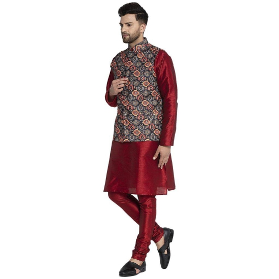 Banity Bey Men's Silk Blend Maroon Kurta Pajama with Designer Ethnic Nehru Jacket/Modi Jacket/Waistcoat