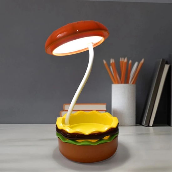 Burger-Shaped Desk Lamp with Adjustable Neck, Folding LED Night Lamp (1 Pc)