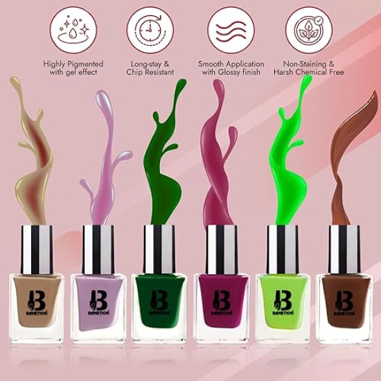 BANETION Nail Polish Combo Pack of 4 | Non UV - Gel Finish Seaweed Enriched Formula Long Lasting Stay Quick Dry Cruelty and Toxic Free| 9ml