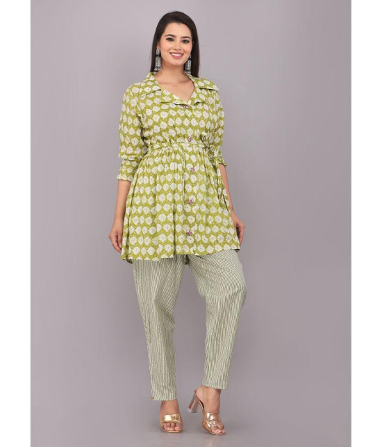 HIGHLIGHT FASHION EXPORT - Green Shirt Style Cotton Womens Stitched Salwar Suit ( Pack of 1 ) - None