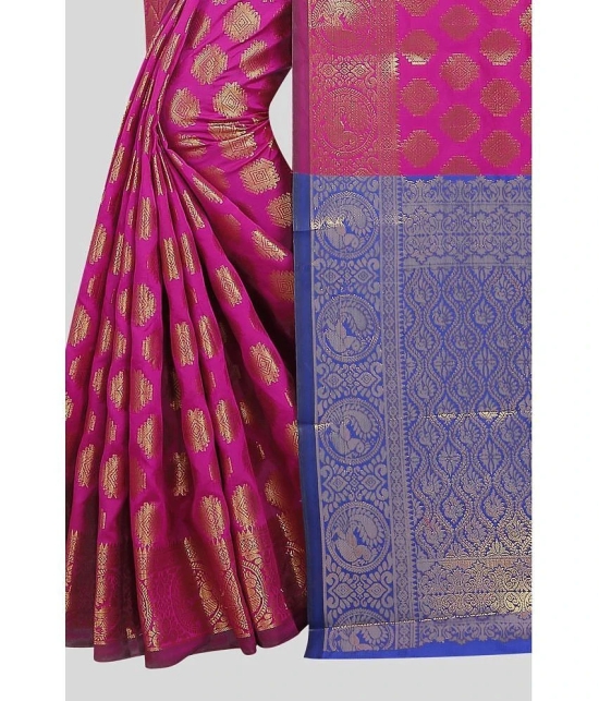 Gazal Fashions - Pink Banarasi Silk Saree With Blouse Piece ( Pack of 1 ) - Pink