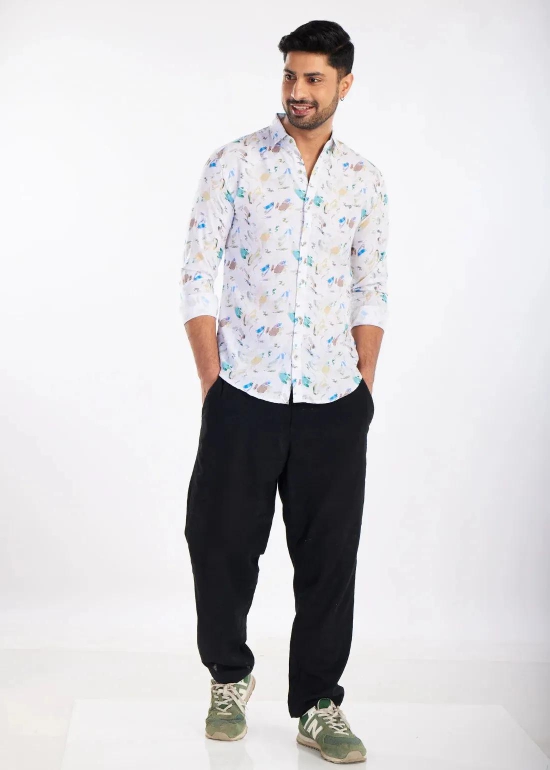 Feathers Premium Linen Printed Shirt-M - 38