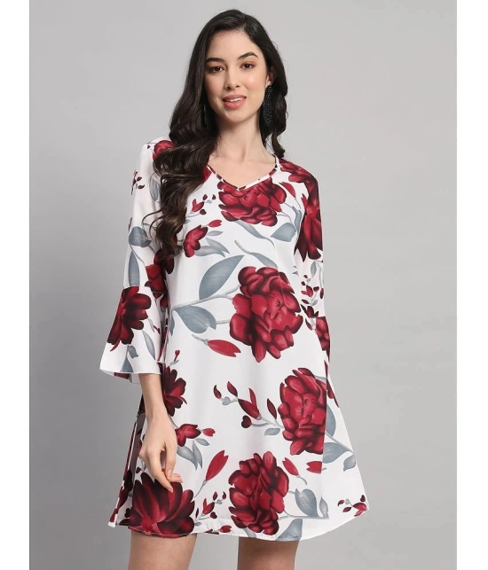 Curvydrobe Crepe Printed Mini Womens A-line Dress - White ( Pack of 1 ) - None