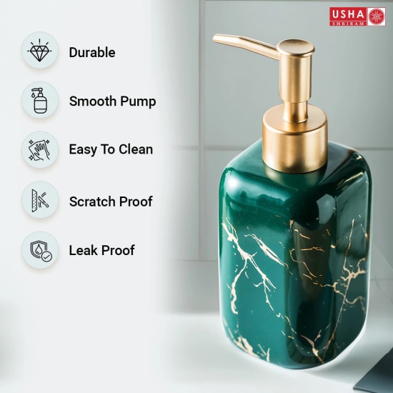 USHA SHRIRAM 300ml Ceramic Soap Dispenser Set, Kitchen Dish Soap Pump, Hand Shower Washing, Green, Pack of 4-USHA SHRIRAM 300ml Ceramic Soap Dispenser Set, Green, Pack of 4 | Kitchen & Hand Soap