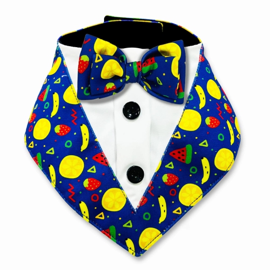 PawsIndia Mix-Fruits Pattern Tuxedo Bandana With Matching Bow For Pets-Small