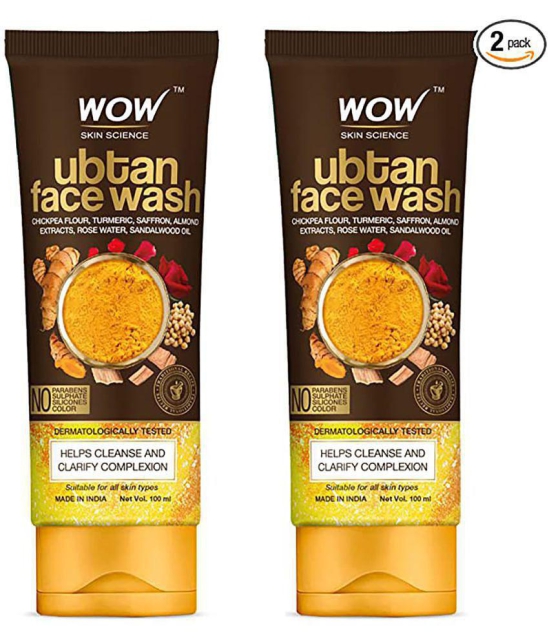 WOW Skin Science Ubtan Face Wash with Chickpea Flour, Turmeric, Saffron, Almond Extract, Rose Water & Sandalwood Oil -Pack of 2 Vol 200mL