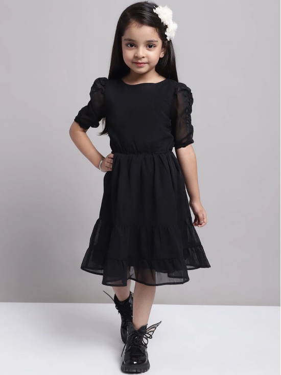 MINI & MING Girls Puff Sleeve Georgette Fit & Flare Dress