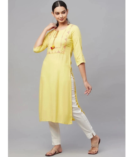 AMIRAS INDIAN ETHNICWEAR - Yellow Rayon Womens Straight Kurti ( Pack of 1 ) - None