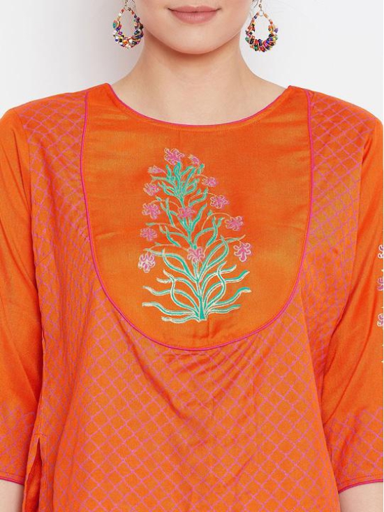 Women Orange Printed Top with Skirt