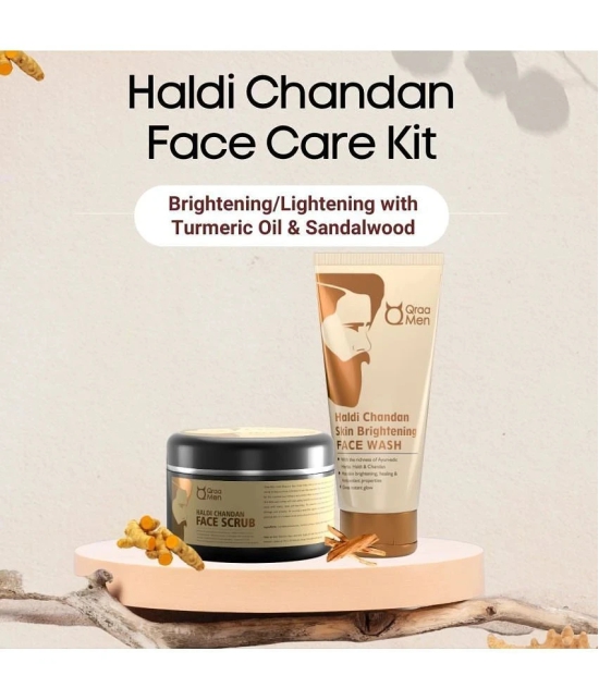 Qraa Men Haldi Chandan Face Care Kit - Combo pack of Haldi chandan Face wash 100g & Scrub 100g | Lightens & Brightens skin tone with turmeric extracts