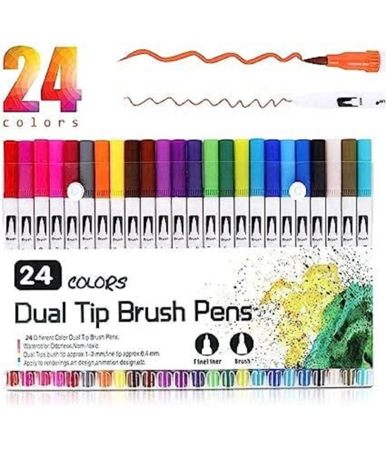 Rangwell Assorted/Multicolour Dual Tip Brush Marker Pens Artistic Watercolour