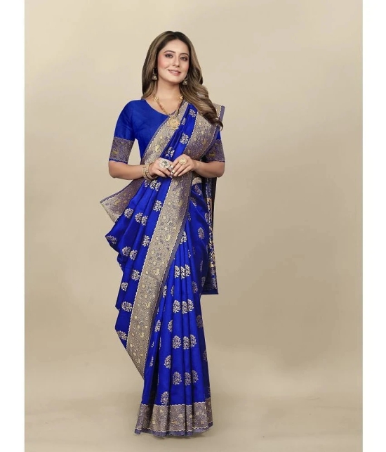 Gazal Fashions - Blue Banarasi Silk Saree With Blouse Piece ( Pack of 1 ) - Blue