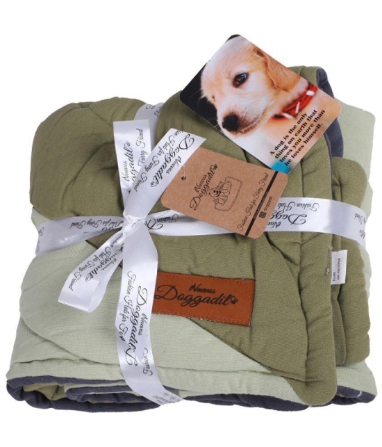 NUEVOS DOGGADIL Cotton Canvas Quilted Rectangle Cat Dog Pet Bed Mattress | Foldable Padded Pet Mat_ Green tone - Large