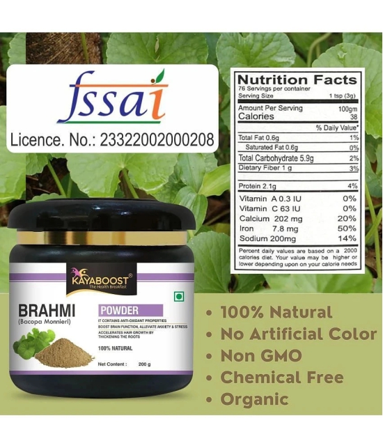 KAYABOOST Brahmi Powder For Eating, Liver, Skin Care, Brain, Immunity Booster (200 g)