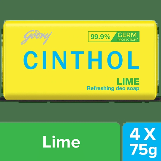 Cinthol Refreshing Deo Lime Bath Soap, 99.9% Germ Protection, 75 G (Pack Of 4)