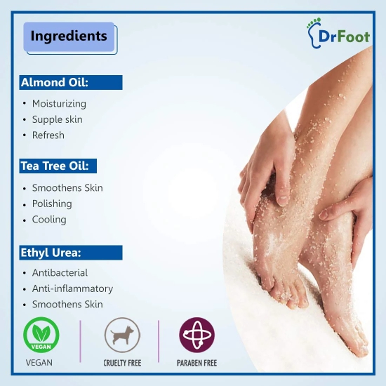 Dr Foot Foot Scrub with Tea Tree & Sweet Almond Oil, Exfoliator for Dry Skin, Softens Cracked Heels, Paraben-Free, 100gm, Pack of 5-Dr Foot Foot Scrub with Tea Tree, Sweet Almond Oil | Exfoliator