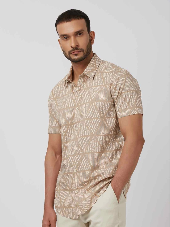 Khaki Lightweight Print Slim Fit Casual Shirt