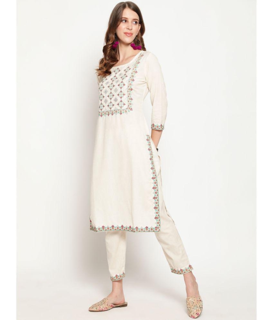 Antaran Cotton Embroidered Kurti With Pants Women's Stitched Salwar Suit - White ( Pack of 2 ) - None