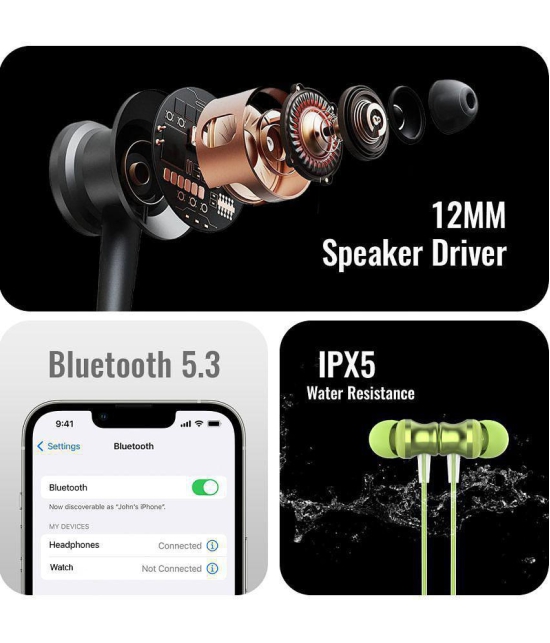 Tecsox In-the-ear Bluetooth Headset with Upto 30h Talktime Deep Bass - Green - Green