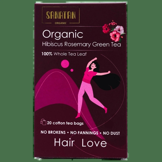 Sanatan Organic Hibiscus Rosemary Haiir Love Green Tea- 20 sachets