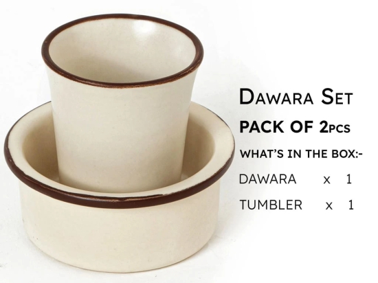 Premium Ceramic Dawara Set, Tea Dabara Set, Tumbler Set for Authentic South Indian Filter Coffee, Serving Drinkware, Set of 1, 120 ml, Off White