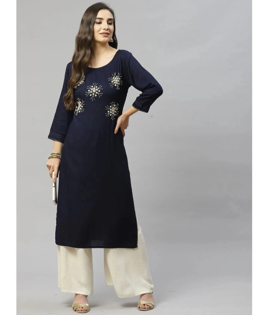 HIGHLIGHT FASHION EXPORT - Navy Blue Cotton Womens Straight Kurti ( Pack of 1 ) - None