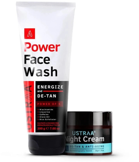 Ustraa Power Face Wash Energize and De-Tan - 200g & Night Cream - 50g