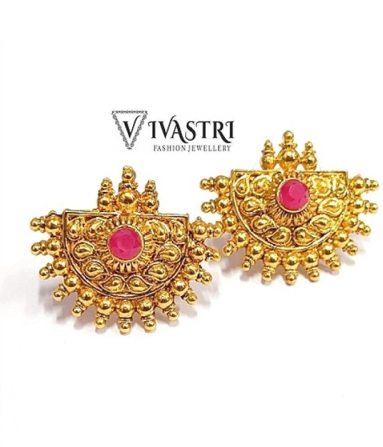 VIVASTRI Golden Stud Earrings ( Pack of 1 ) - Golden