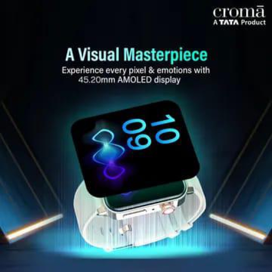 Croma Velocity AM Smartwatch with Bluetooth Calling (45.2mm AMOLED Display, Water Resistant, Gold Strap)