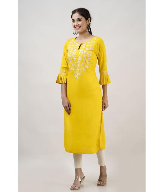 MAUKA - Yellow Rayon Women''s Straight Kurti ( Pack of 1 ) - None